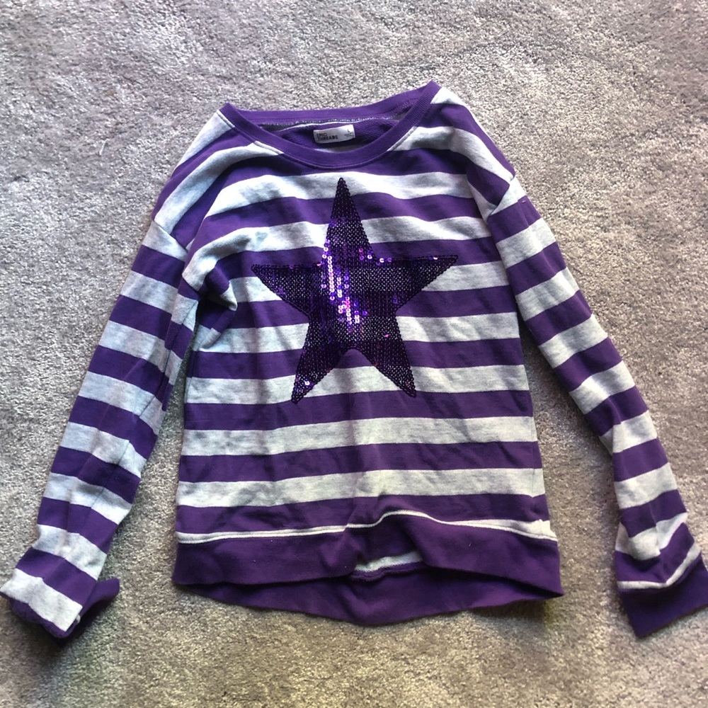 Epic Threads Kid’s Purple and Gray Striped Sequin Star Sweater